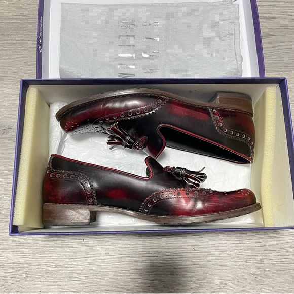 Stuart Weitzman Patent Leather Oxford Loafers Burgundy Size 6 - Picture 10 of 12
